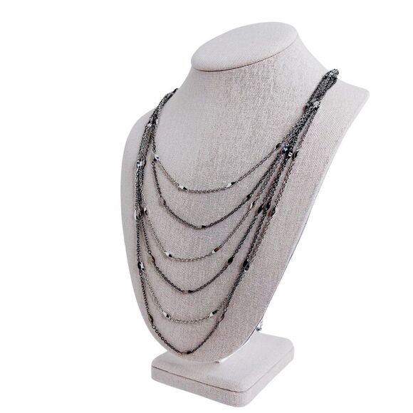 Vintage Multistrand Silver Chain Necklace Grunge Punk Boho Bohemian - Picture 2 of 2